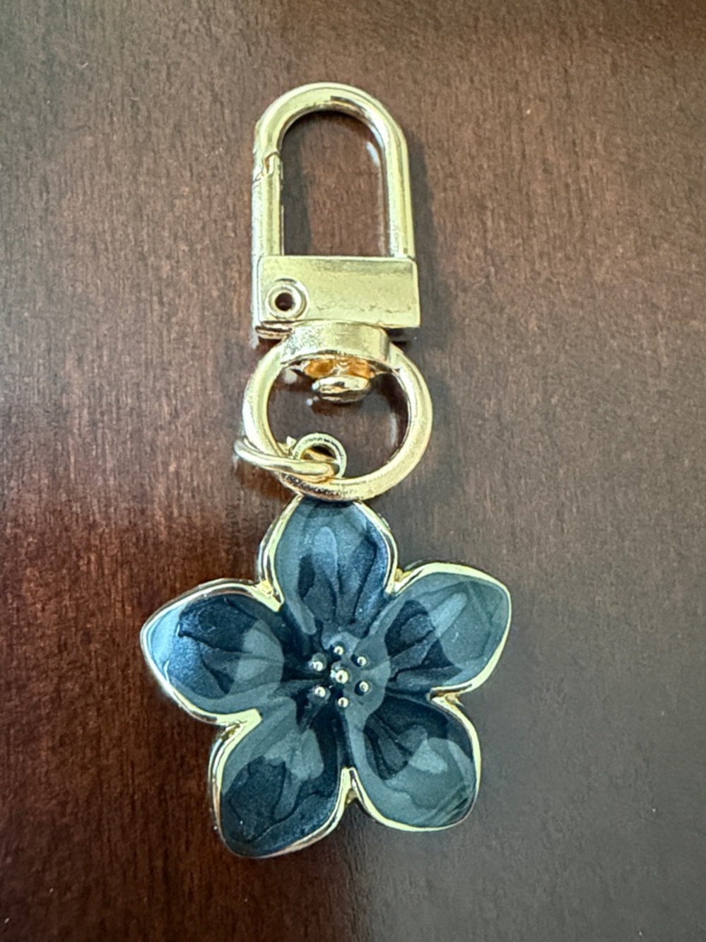 Gold-Tone Navy Flower Keychain Charm